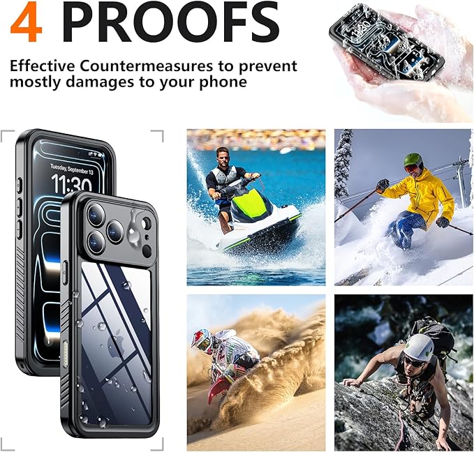 SPIDERCASE for iPhone 17 Pro Case Waterproof, Built-in Lens & Screen Protector, Full Heavy Duty Protection, 12FT Military Shockproof, Dustproof, Anti-Scratched Phone Case,Black/Clear
