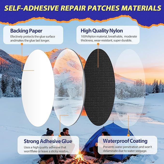Down Jacket Repair Patch Kit, Outdoor Gear Tenacious Repair Tape, Self Adhesive Fabric Patches for Clothes, Waterproof Ripstop Nylon Fabric Patch for Puffer Jacket, Coat, Tent (18 Pcs, Pink)