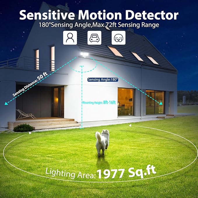 iMaihom 180W 18000LM Motion Sensor Outdoor Light with Remote, Dusk to Dawn LED Security Flood Light, 6500K Hardwired Wall Light, 3 Modes, 3 Brightness Levels, IP65 for Garage Yard White