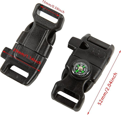 10 PCS Emergency Whistle Buckle come with Compass & Fire Starter & Flint Scraper for Outdoor Camping Paracord Bracelet (black)