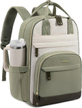 LOVEVOOK Laptop Backpack for Women with Giant Tumbler Holder Pocket,15.6 inch School College Book Bag Nurse Teacher Backpack,Work Travel Backpack Laptop Computer Bag,Pea green-Light yellow-Burlap blue