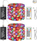 HXWEIYE Rechargeable Fairy Lights with Remote, 2 Pack 33ft 100LED Twinkle Lights with DIY Timer & Light Sensor, Waterproof Outdoor String Lights for Bedroom Patio Christmas Tree Decor, Multicolor