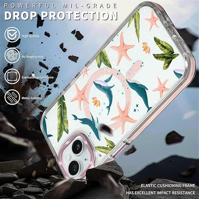 Case for iPhone 15,[Compatible with MagSafe],Sealife Whale Ocean Wildlife Clear Phone Case Design，for Women Girls Magnetic Clear Cover - Slim, Sleek, & Shockproof Protection
