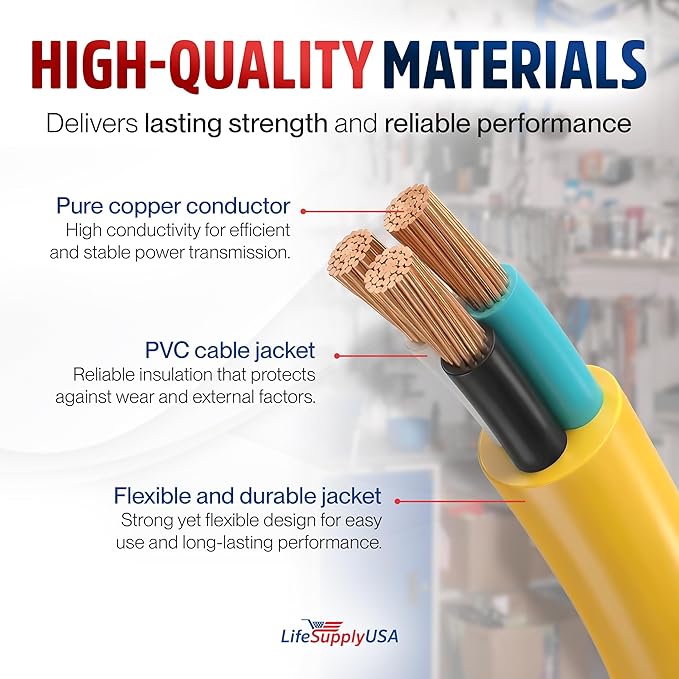 6ft Outdoor/Indoor Extension Cord 12/3 Gauge Extra Heavy Duty 3 Prong SJTW, Waterproof, Flexible Cold-Resistant Long Power Cord,15A 125V 1875W, Yellow by LifeSupplyUSA