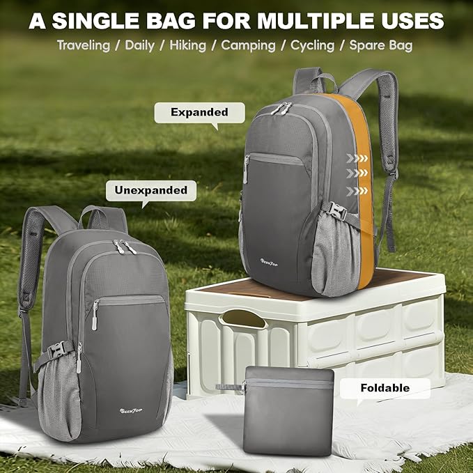 Seektop Lightweight Packable Hiking Backpack Waterproof Expandable 20L-28L for Women Men, RFID Day Pack for Travel & Camping