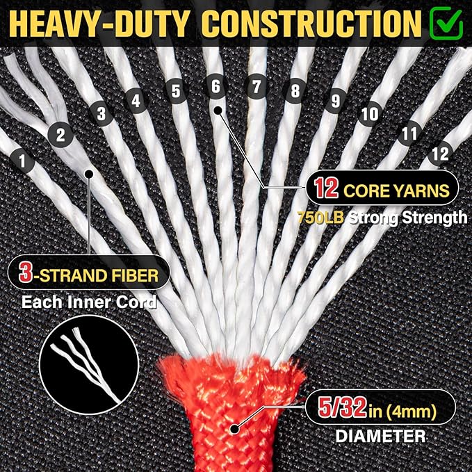 Paracord Rope 750 lb - 200ft 5/32" Parachute Cord 4MM 12-Strand para Cord - Heavy Duty Spool String for Survival,Camping Gear, Survival Bracelet, Clothesline - Red