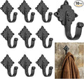 Mystic Colonial Rustic Cast Iron Wall Hooks Heavy Duty Vintage Utility Hooks for Hanging Coats, Towels, Bags, Robes, Hats & More Decorative Wall Mount Hooks, Pack of 10