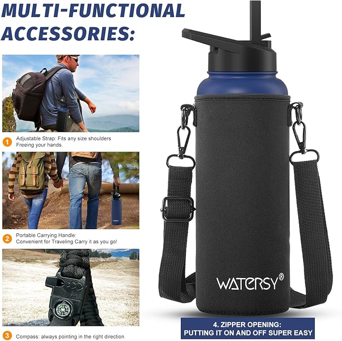 40oz Insulated Water Bottle (Cold for 48 Hrs),BPA Free&Leak Proof,Stainless Steel Water Flask,Water Jug with Straw Spout Lids for Gym,Hiking,Travel,Deep Blue