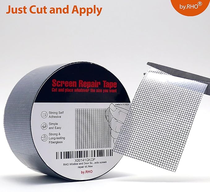 by.RHO Screen Repair Tape – Strong Self-Adhesive Window & Screen Door Repair Kit, Fiberglass Screen Patch 2"×15ft, Easy Cut and Apply, Indoor-Safe Adhesive, All-Weather (Black)
