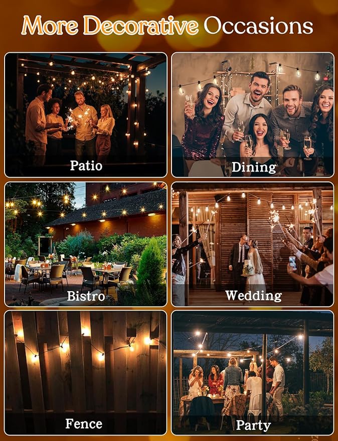 YOYONACY 200FT Outdoor Lights for Patio – Dimmable String Lights for Outside with Remote – LED Hanging Lihgts Waterproof Shatterproof ST38 Edison Bulbs for Backyard Cafe Bistro Porch Christmas Party