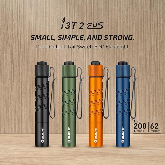 OLIGHT I3T 2 EOS Pocket EDC Flashlight, 200 Lumens Compact Bright Handheld Flash Lights, Dual-Output Tail Switch with AAA Battery and Two-Way Pocket Clip for Camping and Hiking (OD Green)