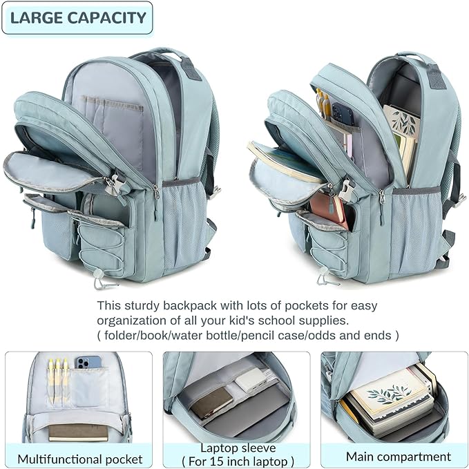 Lohol Multi-Pocket Backpack for School College Travel, Heavy Duty Big Bookbag with 15.6 inch Laptop Compartment (Blue Pink Tie-Dye
