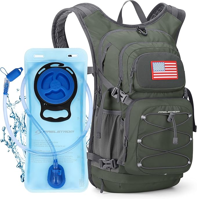 Maelstrom Hydration Hiking Backpack with 2L/3L Water Bladder, High Flow Bite Valve Water Backpack Men Women Lightweight Insulation for Hiking, Cycling, Running, Climbing, Camping