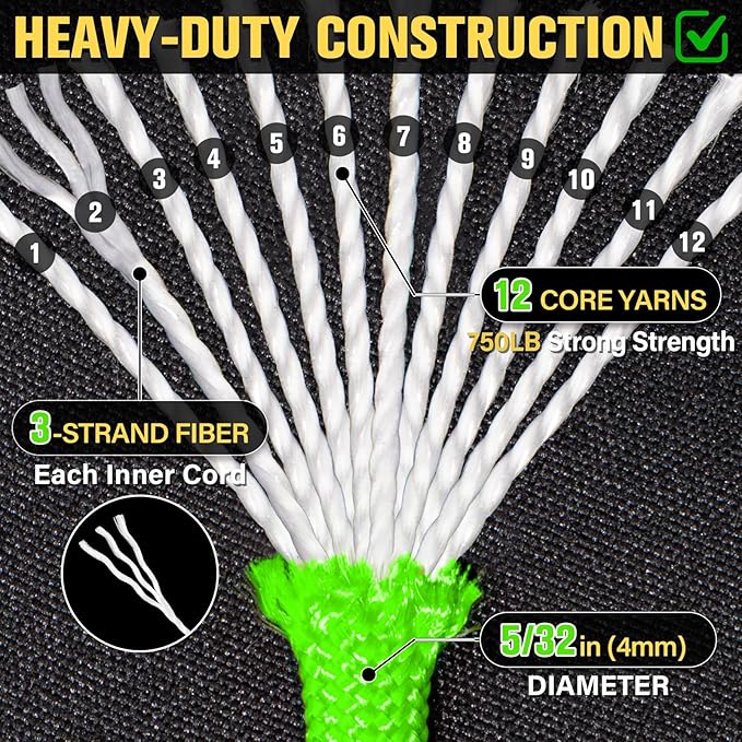 Paracord Rope 750 lb - 500ft 5/32" Parachute Cord 4MM 12-Strand para Cord - Heavy Duty Spool String for Survival,Camping Gear, Survival Bracelet, Clothesline - Neon Green