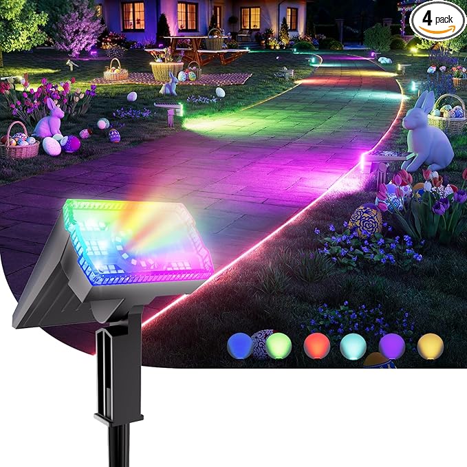 1 Pack Solar Outdoor Lights Waterproof IP67,Spotlights 6 Colors Changing+10 Lighting Modes Christmas Easter Solar Garden Lights Colored Landscape Spot Lights Outdoor Lighting for Yard Pool Patio