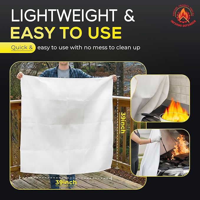 Emergency Fire Blanket For Home And Kitchen, Safe Touch Silicone Coated, 4 Pack Fiberglass Fire Blanket for Home, Fire Suppression for Kitchen, Fire Extinguisher For Kitchen BBQ Camping 39” x 39”