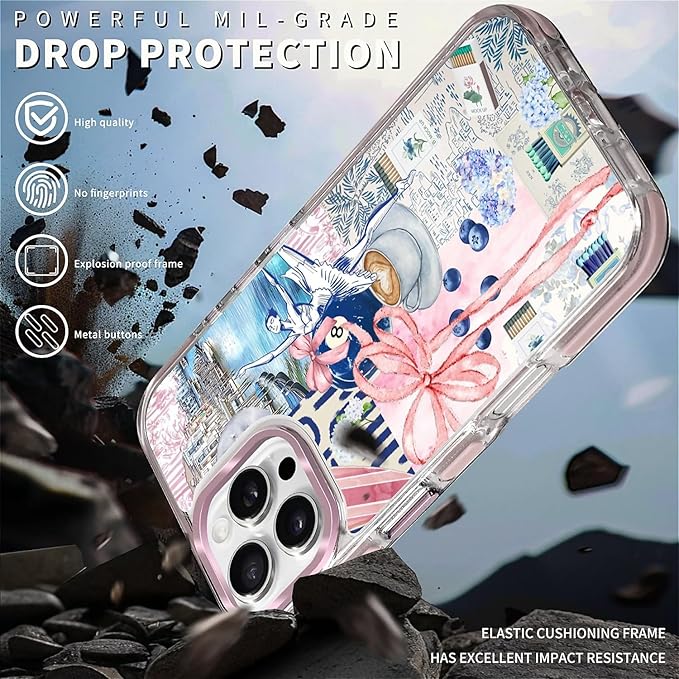 Case for iPhone 16 Pro,[Compatible with MagSafe],Pink Bow Girly Coquette Collage Phone Case Design，for Women Girls Magnetic Clear Cover - Slim, Sleek, & Shockproof Protection