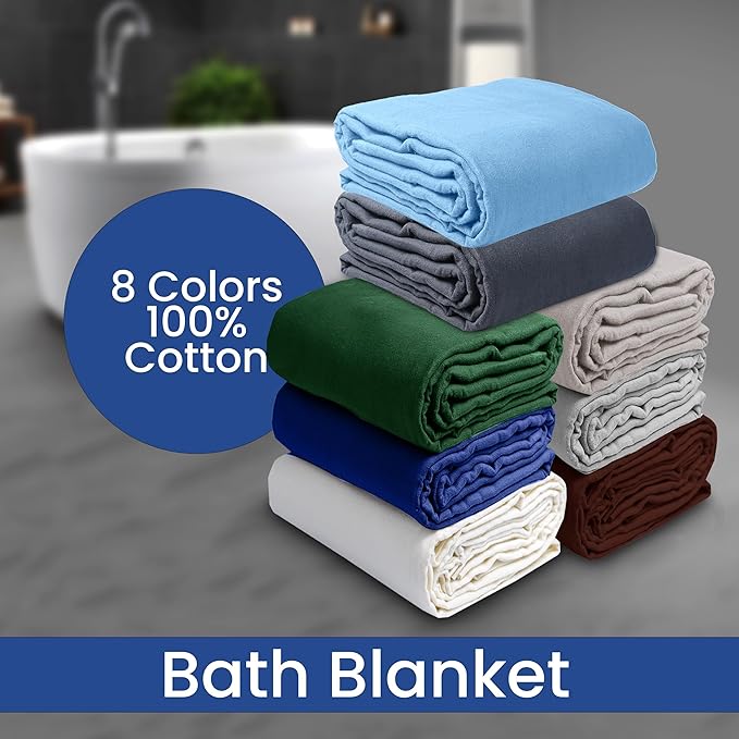 Linteum Textile 100% Cotton Hospital Patient Bath Blanket, Bed Bath Sheet, Twin Blanket Lightweight Sheet Blankets 70x90 in, 1.75 lb. Blue - 4 Pack