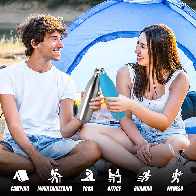 WATERSY Stainless Steel water bottles,17oz/500ml Insulated Water Bottles,Sliver metal water bottle Keeps Drink Cold and Hot,BPA Free kids water bottles for School,Gym,Travel,Sports