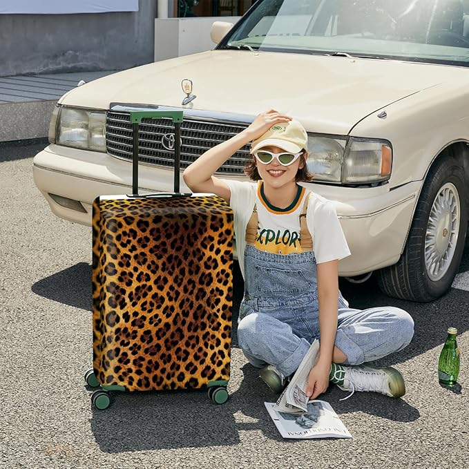 ANNA QUEEN Vintage Leopard Pattern Travel Luggage Cover -Stretchable Airplane Suitcase Protector Sleeve,Universal Washable Fit for 32-34 Inch Checked Baggage,Water Resistant Durable Luggage Protector