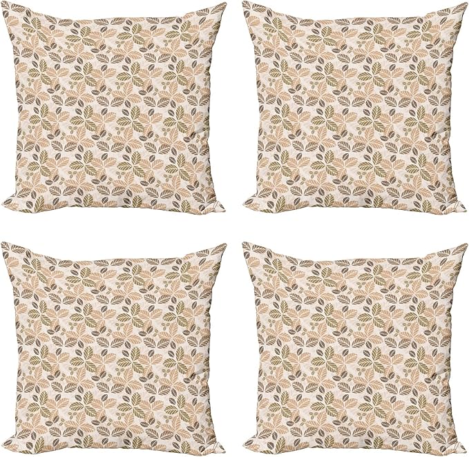 Ambesonne Leaf Decorative Throw Pillow Case Pack of 4, Floral Abstract Pattern Leaf Silhouettes in Retro Colors Gardening Plants, Cushion Cover for Couch Living Room Car, 16", Army Green Tan Brown