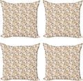 Ambesonne Leaf Decorative Throw Pillow Case Pack of 4, Floral Abstract Pattern Leaf Silhouettes in Retro Colors Gardening Plants, Cushion Cover for Couch Living Room Car, 16", Army Green Tan Brown