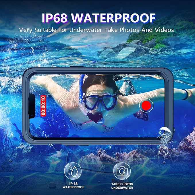 Temdan Compatible with iPhone 13 Case Waterproof, Built-in Screen & Camera Protector IP68 Underwater Full Body 13FT Military Dropproof Shockproof Phone Case 6.1"-Black/Clear | Waterproof, Built-in Screen, Camera Protector, IP68, Underwater, Full Body