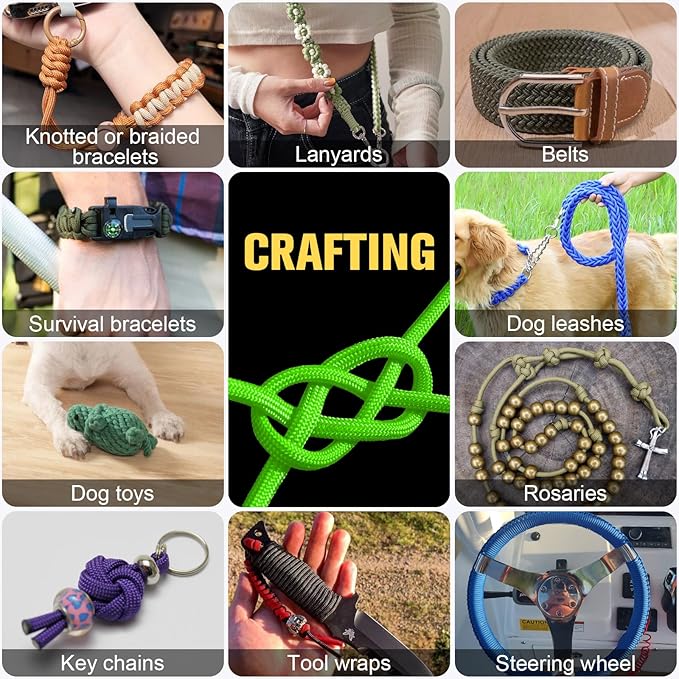 Paracord Rope 550 lb - 200ft 5/32" Parachute Cord 4MM 7-Strand para Cord - Heavy Duty Spool String for Survival,Camping Gear, Survival Bracelet, Clothesline - Neon Green
