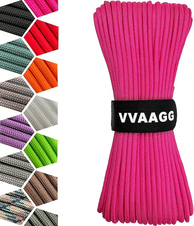 VVAAGG 1000 Paracord Rope 100FT Parachute Cord 4mm 12 Strand Nylon Rope for Camping Tent Clothsline Outdoor Hiking Fishing (Pink, 100FT)