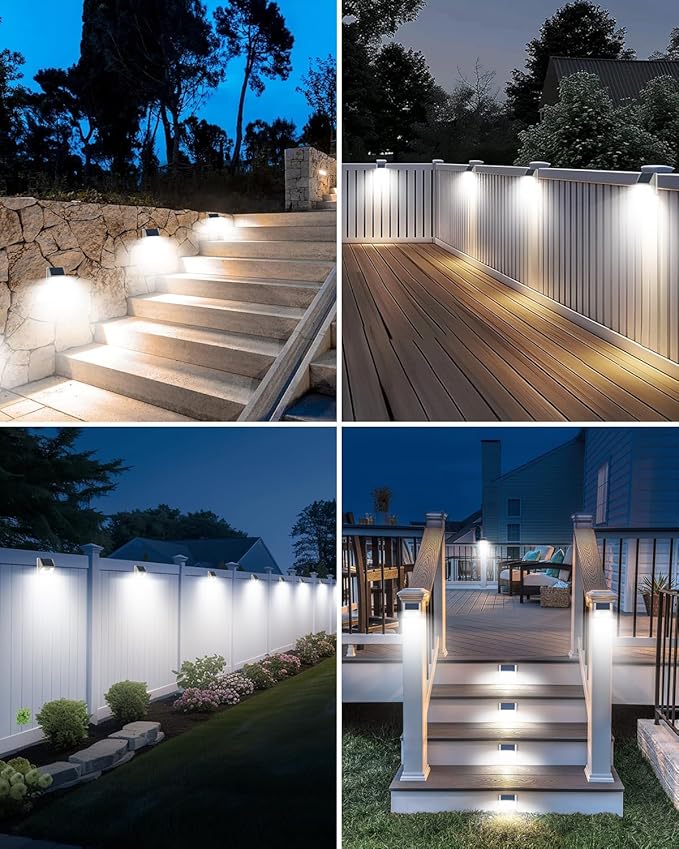 vighep 12Pack White Solar Lights Outdoor Motion Sensor, 6000K Cool Light/3 Lighting Modes, IP65 Waterproof Solar Powered Wall Lights Outside for Garden Fence Backyard Deck Driveway