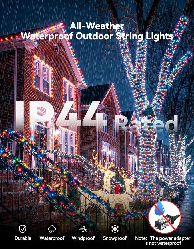 LitHome 99FT 300 LED String Lights Outdoor Indoor, 8 Modes Waterproof Christmas String Lights with Timer & Memory Function, Outdoor Christmas Lights Green Wire for Xmas Tree Party Garden, Multicolor