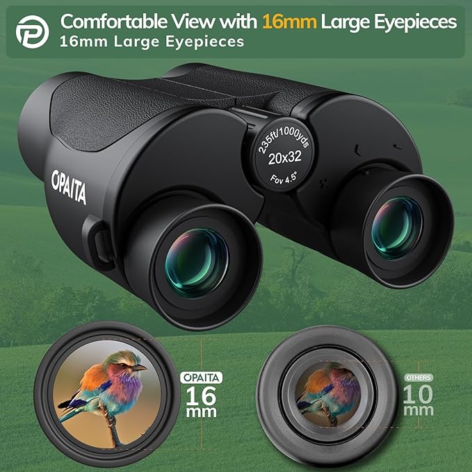 Compact Binoculars for Adults High Powered - OPAITA 20x32 Small Binoculars for Adults Kids with Low Light Vision for Bird Watching Hunting Cruise Ship Travel Concert Hiking