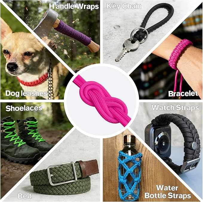 Paracord Rope 750 - Parachute para Cord 4mm 11 Strand Spool Rope Utility Nylon String for Outdoor Camping Survival Utility Tent Crafting DIY Projects - Neonpink 200ft