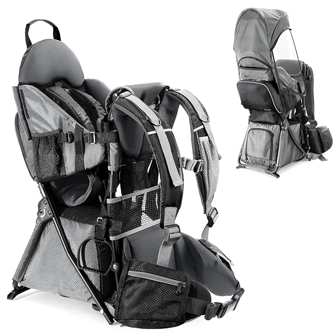 besrey Baby Backpack Carrier, Toddler Hiking Backpack with Safety 3-Height Seat, Adjustable Straps&Waist Belt, Foldable Frame Lightweight Large Capacity Child Carrier for Hiking (Silver Grey)
