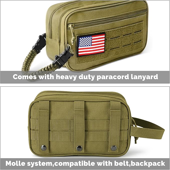 Toiletry Bag for Men Tactical Travel Dopp Kit with Wet Dry Compartment 3 Zipper Pockets 900D Water Resistant MOLLE System Organizer for Gym Hiking Travel Shaving EDC Accessories Gifts Him