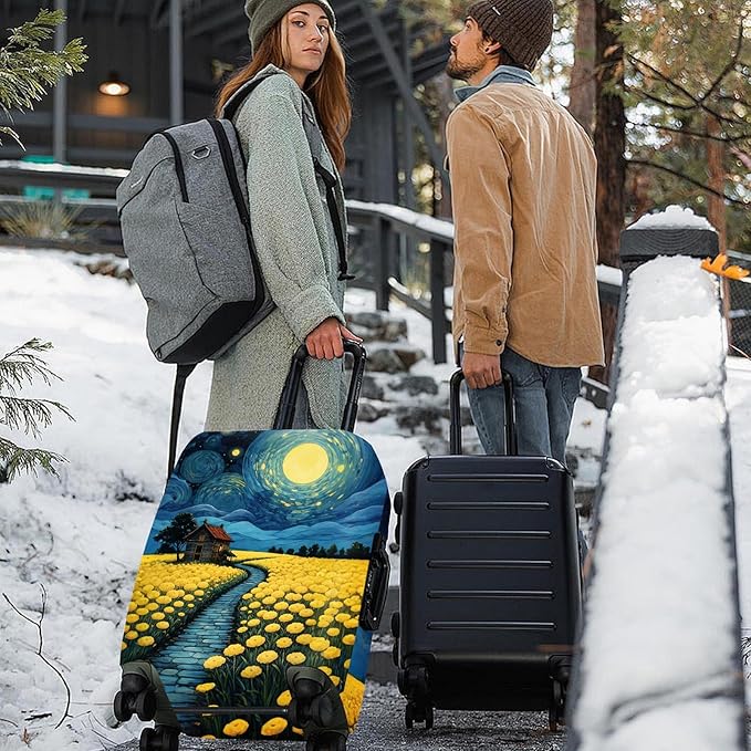 ANNA QUEEN Moonlit Field Luggage Cover, Dreamy Night Landscape Suitcase Protector for 24-26 Inch Travel Bags