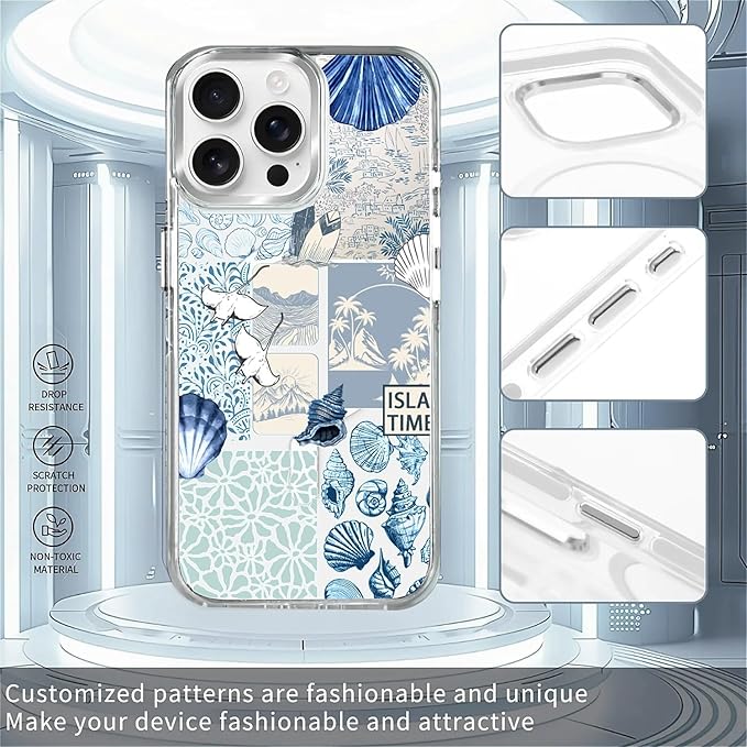 Case for iPhone 13 Pro,[Compatible with MagSafe],Sea Life Ocean Waves Seashell Collage Phone Case Design，for Women Girls Magnetic Clear Cover - Slim, Sleek, & Shockproof Protection