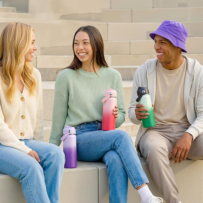 Fijinhom 18oz Insulated Stainless Steel Water Bottle, Wide Mouth Double Wall Vacuum, Silicone Straw, Sweat & Leak Proof, BPA Free Insulated Water Flask for Travel, Purple Gradient