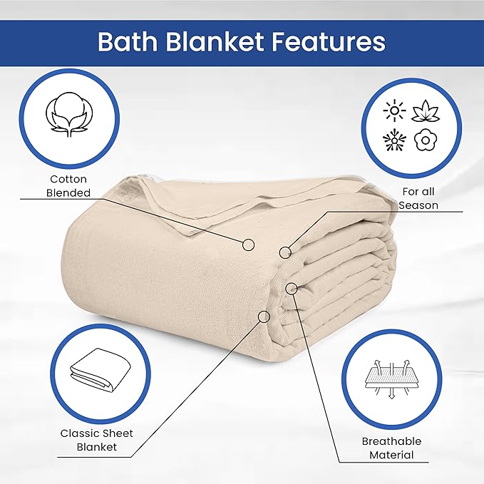 Linteum Textile Cotton Blended Hospital Patient Bath Blanket, Bed Bath Sheet, Twin Blanket Lightweight Sheet Blankets 70x90 in, 1.75 lb. Unbleached [2 Pack]
