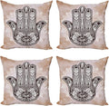 Ambesonne Hamsa Throw Pillow Cushion Case Pack of 4, Grunge Style Mandala with Evil Eye Mystic Eastern Art Oriental, Modern Accent Double-Sided Digital Printing, 18", Brown and Cream