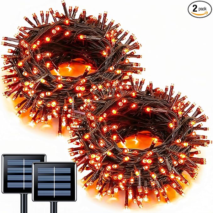 JMEXSUSS 2 Pack Solar String Lights Outdoor Waterproof, Total 66 FT 200 LED Solar Christmas Lights Outdoor, Twinkle Light for Christmas Tree Outside Garden Yard Xmas Decor, Orange