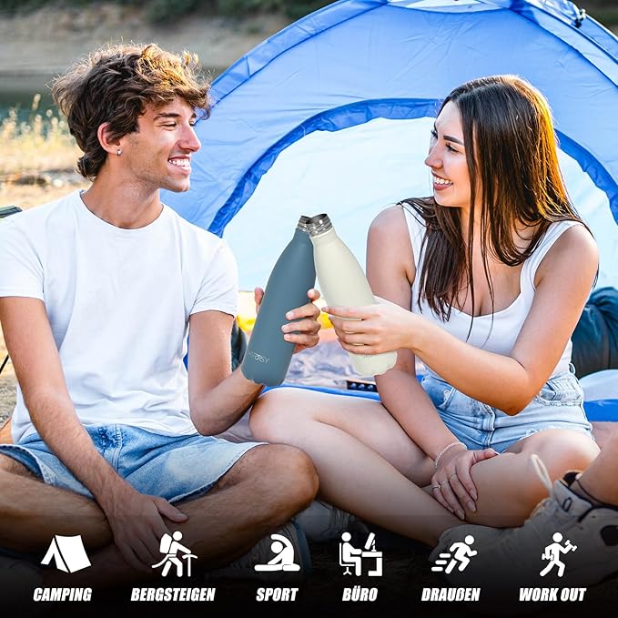 WATERSY Stainless Steel water bottles,17oz/500ml Insulated Water Bottles,Cream White metal water bottle Keeps Drink Cold and Hot,BPA Free kids water bottles for School,Gym,Travel,Sports