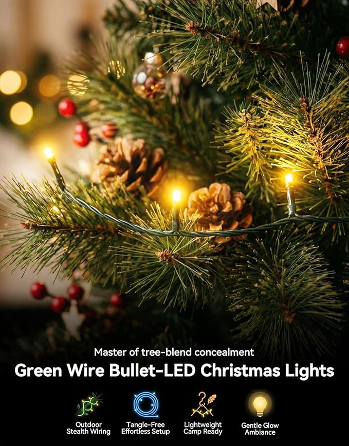 LitHome 164FT 500 LED String Lights Outdoor Indoor, 8 Modes Waterproof Christmas String Lights with Timer & Memory Function, Outdoor Christmas Lights Green Wire for Xmas Tree Party Garden, Warm White