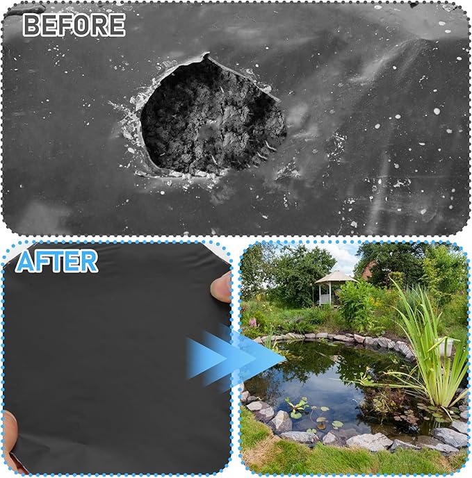 5 Pcs 8 x 8 Inches Pond Liner Repair Patch Self-Adhesive EPDM Liner Repair Patch Kit Thickened EPDM Pond Liner Seam for Garden Pond Patch Cover Liner Repair