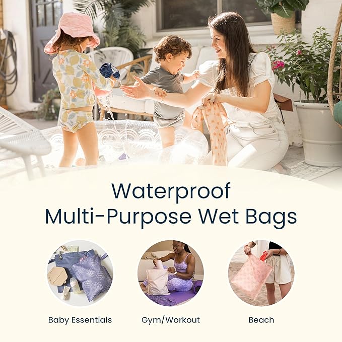 Tiny Twinkle Mess Proof Wet Bags | 2-Pack Reusable Waterproof Wet Bags for Swimsuits | Baby Clothes | Travel & Diaper Bag (Boho Rainbow)