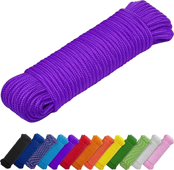 TECEUM Rope – 150 Feet x 1/4 Inch (7mm) – Purple – Strong All-Purpose Utility Rope – Camping, Crafting, Flag Pole, Indoor & Outdoor – Polypropylene Nylon Poly Lightweight Diamond Braided Cord