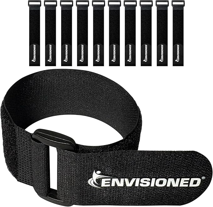 Reusable Cinch Straps 1.5" x 12" - 10 Pack, Multipurpose Strong Gripping, Quality Hook and Loop Securing Straps (Black)