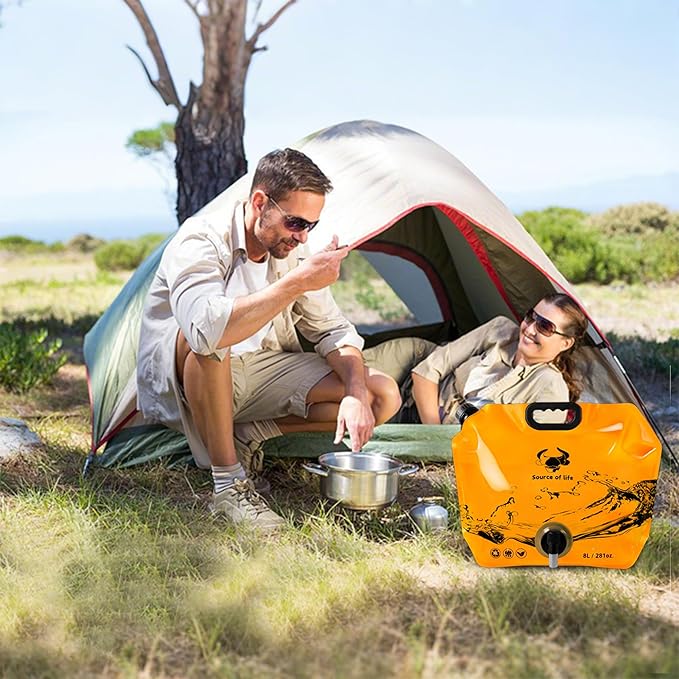 Collapsible 8L Water Storage Bag, BPA-Free Portable Folding Water Jug with Adjustable Faucet, Leakproof Emergency Water Bag for Camping, Hiking, Riding, Outdoor Sport (4, Orange)
