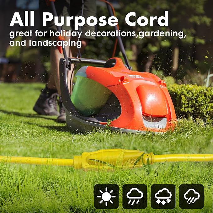 1ft Yellow Extension Cord Waterproof, UL Listed, 10/3 SJTW Heavy Duty 3 Prong, 10 Gauge 15A Power Cord Ideal for Lights, Appliances, and Lawn