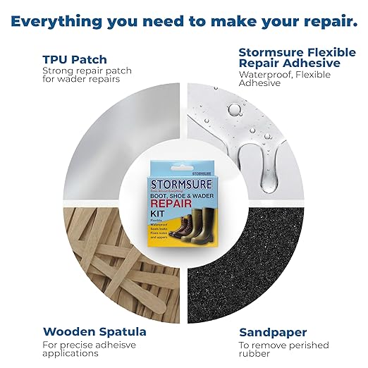 Stormsure Boot and Wader Waterproof Repair Kit - Strong, Durable and Flexible Repair for Soles, Uppers, Straps and More: Extend The Life of Your Footwear